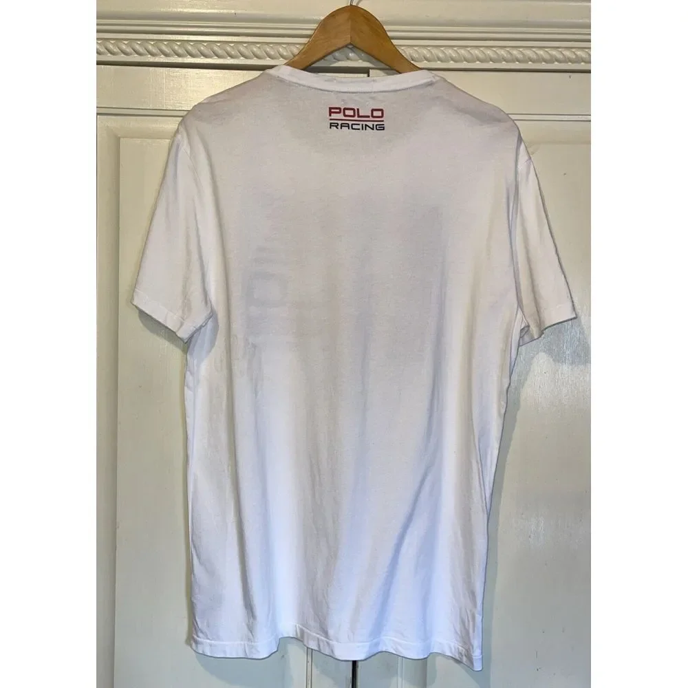Polo Ralph Lauren T shirt Men L White Offshore Sailing Team American Flag Preppy